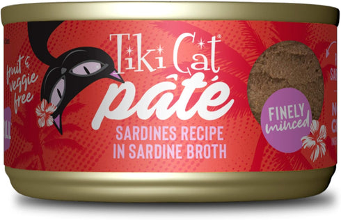 Tiki Cat Grill Pâté, Sardines, High-Protein, 100% Non-GMO Wet Cat Food for All Life Stages, 2.8 oz. Cans (Pack of 12)
