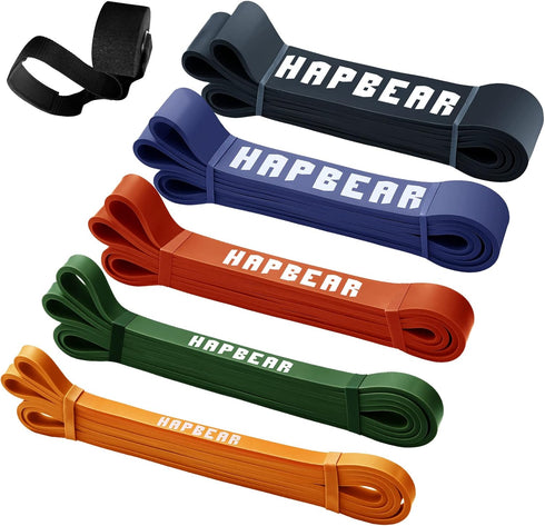 Pull Up Assistance Bands, HAPBEAR Resistance Band Set of 5, Heavy Duty Exercise Bands for Fitness Training