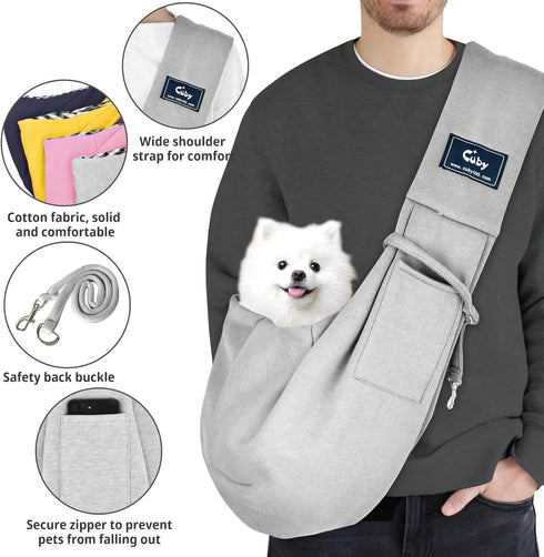 CUBY Dog and Cat Sling Carrier - Hands Free Reversible Pet Papoose Bag - Soft Pouch and Tote Design - Suitable