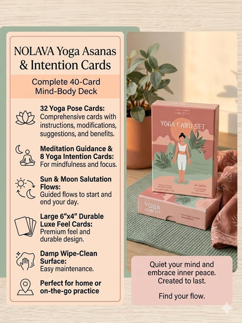 Set 4"x6" 30 10 NOLAVA Yoga Card Gift Large Yoga Cards with Poses, Intentions, Sun/Moon Flows & Guided Meditation