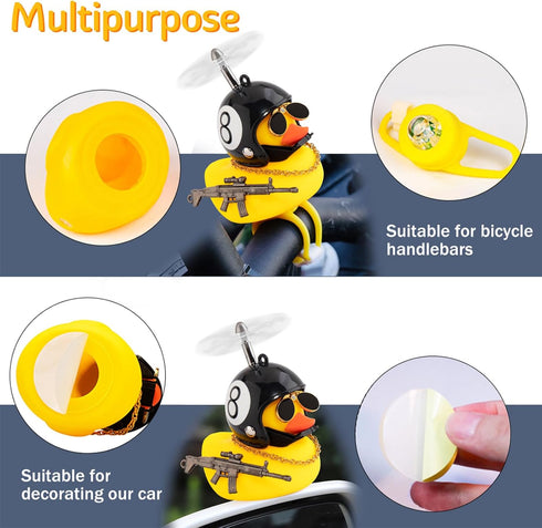 wonuu Bike Bell Squeeze Rubber Duck with Helmet for Cycling Car Dashboard Decorations Silver-Black 8