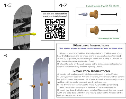Grassracks Nubbins Bamboo Flush Ski Wall Mount & Snowboard Rack