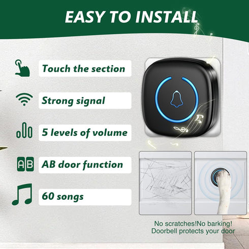 Yoiilifee 1000 IP65 60 (1Button) Dog Door Bell for Potty Training, Smart Wireless Doggie Doorbell to Go Outside, Feet