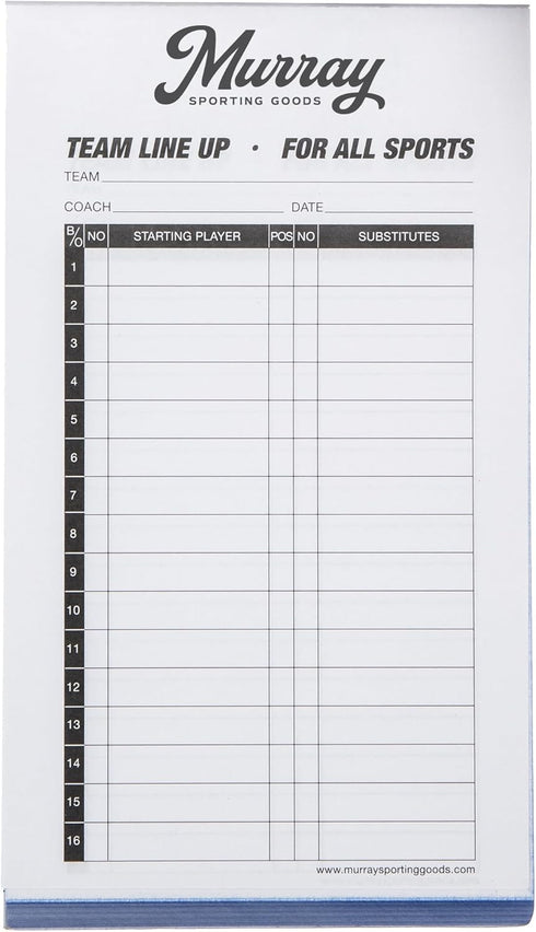 Murray Sporting Goods Baseball/Softball Lineup Cards - 30 Games with 16 Player Roster Lineup Sheet (4-Part Carbon