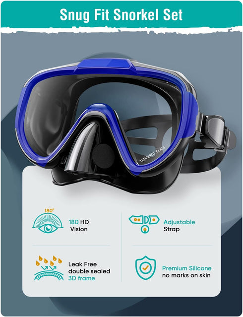 Set Swimming Seovediary Snorkel Adults Snorkeling Gear Anti-Fog Panoramic View Swim Mask Dry Top Snorkel Kit with Carry