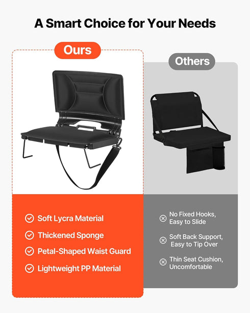 VEVOR Stadium Seat, Folding Bleacher Chair with Back Support and Thick Cushion, Padded Stadium Seat for Bleacher
