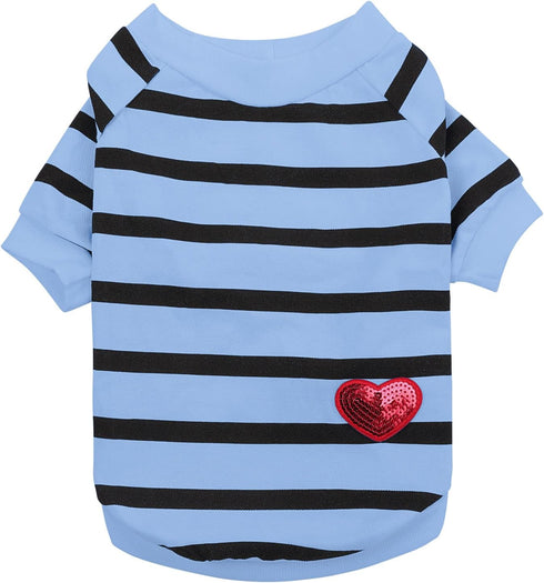 Queenmore Striped Dog T-Shirt, Long Sleeve Cotton Shirt for Small Medium Dogs Cats, Outfits for Frenchie, Dachshund,