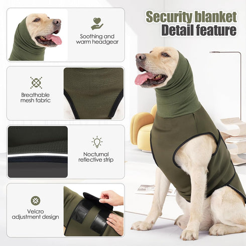 Dog Anxiety Vest Hoodie,Dog Thunder Jacket Anxiety Calming Vest with Hoodie Head Cover Sleeves,Dog Anxiety Relief Coat Hooded for Thunderstorm,Travel and Vet Visits,Green XS