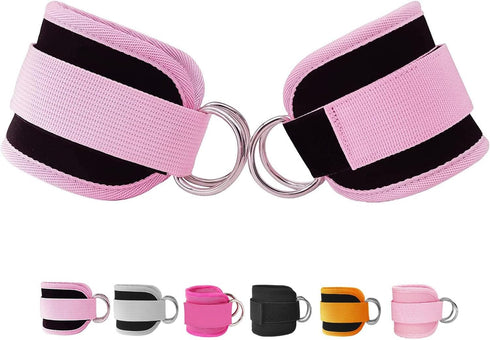 Fitness Ankle Straps for Cable Machines, 2 Pack Adjustable Padded Cuffs for Kickback Glute Workouts, D-Ring Leg Straps