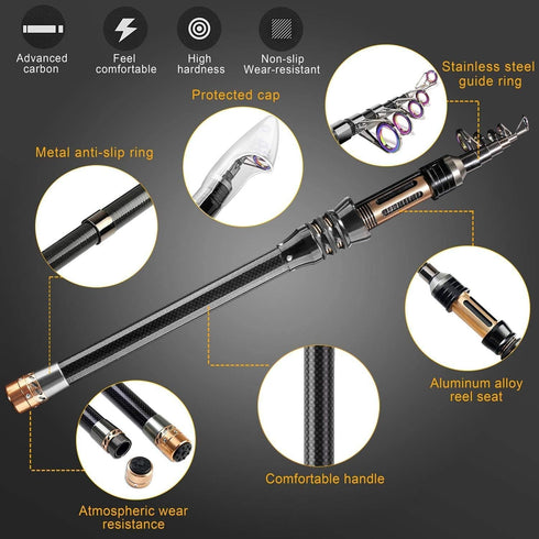 ShinePick Fishing Rod Kit, Telescopic Pole and Reel Combo with Line, Lures, Hooks, Carrier Bag for Beginners
