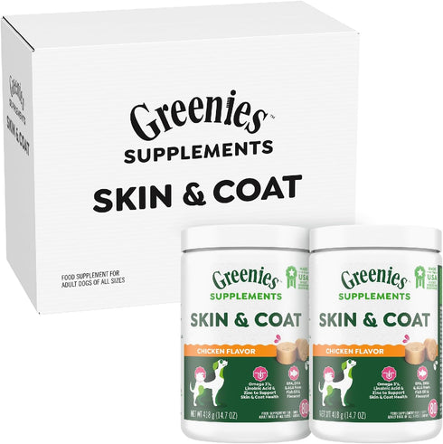 Greenies Skin & Coat Supplement for Dogs, 80-Count Tub Soft Chews with Fish Oil, Omega-3s, and Linoleic Acid