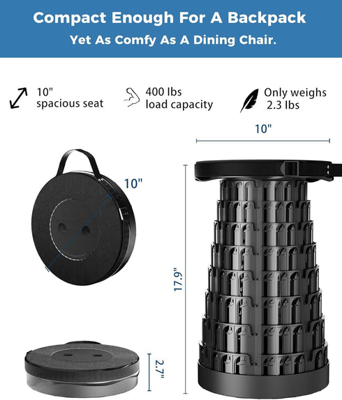 400lbs Upgraded Collapsible Stool with Removable Cushion & Waterproof Carry Bag - Portable Folding Stool for Adults