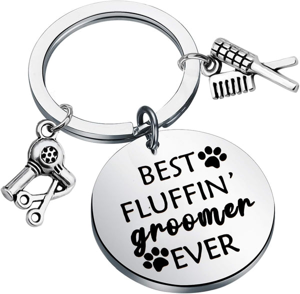 Dog Groomer Jewelry Gift - Best Fluffin' Groomer Ever Keychain for Pet Groomers