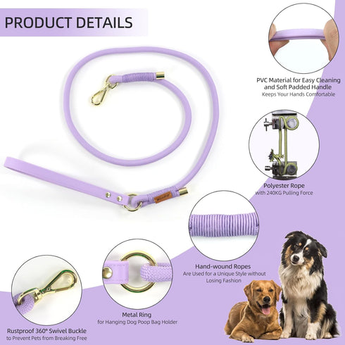 Wisedog Polyester Rope Dog Leash, Heavy Duty with Soft Comfortable Padded Handle, Durable Stylish Braided Pet Leash, 5
