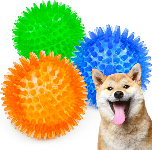 SHARLOVY Fetch Balls for Dogs, 3 Pack Rubber Squeaky Toys in Bright Colors for Small Dogs (Set of 3, Multi)