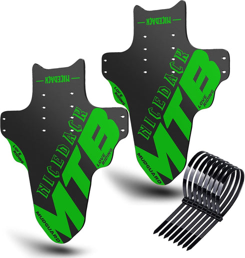 NICEDACK 2 Pieces Mudguards for Mountain Bike, Front and Rear Splash Guard Fit 20-29 Inch Bicycle (Green)