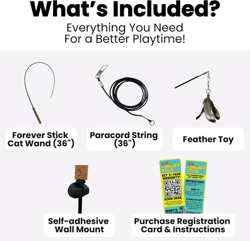 Forever Stick - The Unbreakable Cat Wand Toy, Durable Cat Toy Wand, Extra Long Cat String Toy, Cat Fishing Pole Toy