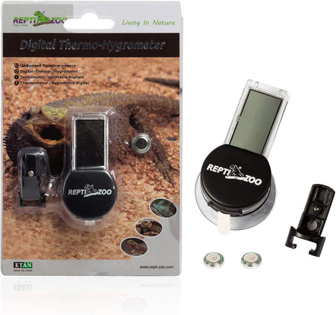 REPTI ZOO 2 Pack Reptile Terrarium Thermometer Hygrometer, Digital Display with Suction Cup for Pet Rearing Box
