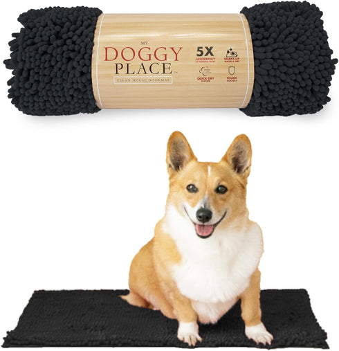 My Doggy Place Microfiber Dog Mat 18" x 24" Charcoal, Absorbent Quick-Drying Dog Paw Cleaning Mat, Non-Slip Rubber