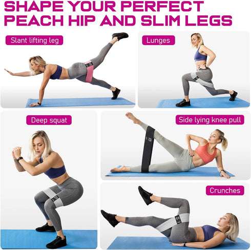 WALITO Fabric Exercise Loop Bands for Legs and Butt, Strength Bands for Home Workout, Yoga, Pilates, Rehab