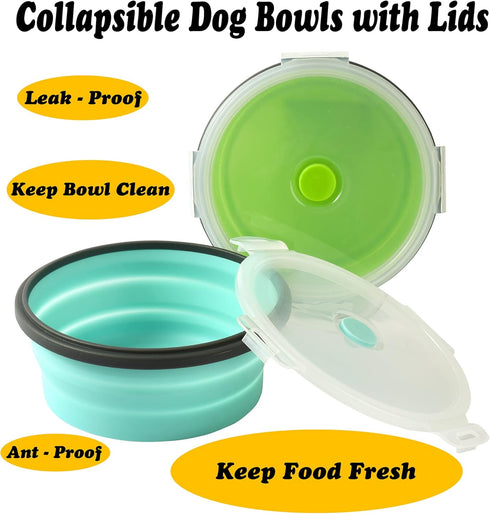 Large Collapsible Dog Bowls, 2 Pack, 40 OZ Travel Bowls with Lids for Large Dogs, Lightweight, Leak Proof