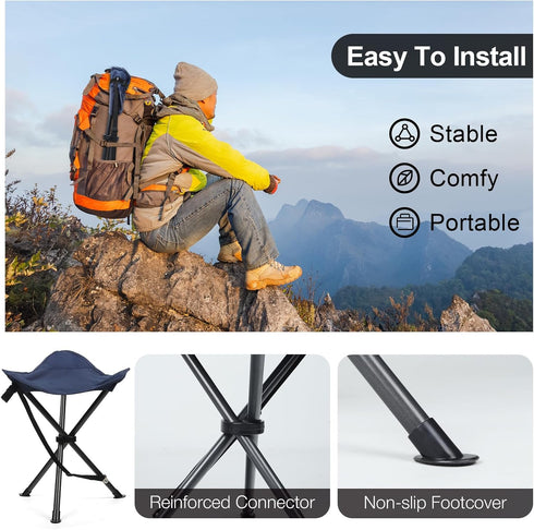18" Backpacking 225 lbs, Folding Tripod Stool for Adults Heavy Duty, Lightweight Portable Three Leg Tall Camping Stool