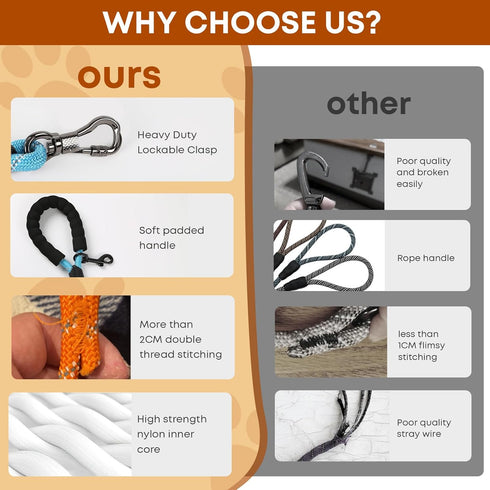 Long Reflective Dog Leash for Training 16FT/30FT/50FT/100FT, Heavy Duty Tie Out Rope for Dogs, Outdoor Use