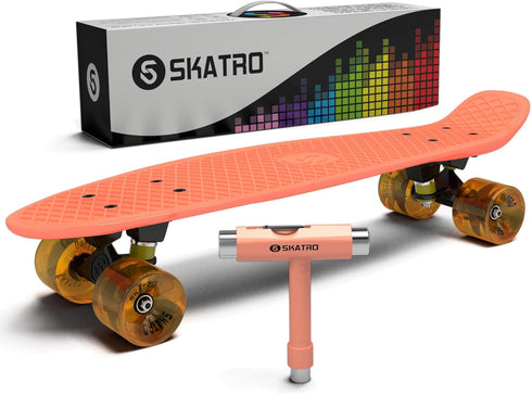 Skatro Mini Cruiser Skateboard - 22x6 inch Retro Style Plastic Board