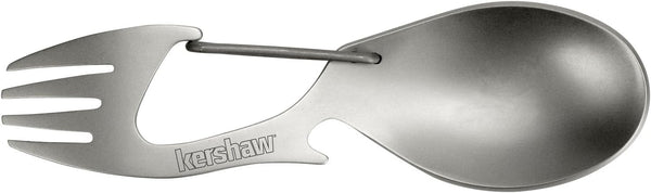 Kershaw Ration Multi Tool Spork, Stainless Steel Spoon, Fork, Carabiner, Bottle Opener, Regular and XL Sizes