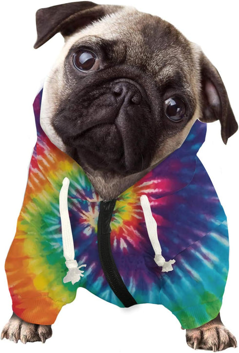 Howilath Dog Zipper Hoodie - Stylish Tie-Dye Spiral Colorful Rainbow Streetwear Hooded Apparel for Pets - L