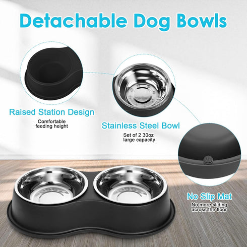 Large Stainless Steel Dog Bowls Set with No-Slip Base, Raised Edges for No Spill, for Small to Large Pets