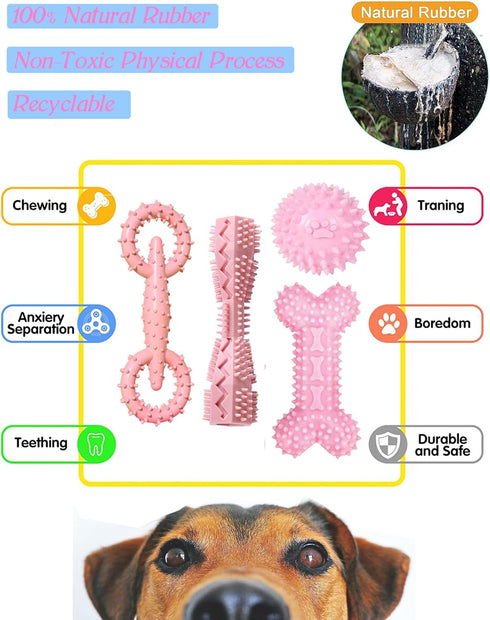4 Pack Puppy Toys for 2-8 Months, Teething Chew Toys, Soft Rubber Bone, Funny Ball, Interactive Donut for Small Medium