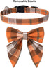 ADOGGYGO Fall Dog Collar with Bow, Adjustable Cotton Orange Bowtie for Small Dogs, Halloween Thanksgiving (Small, Fall)