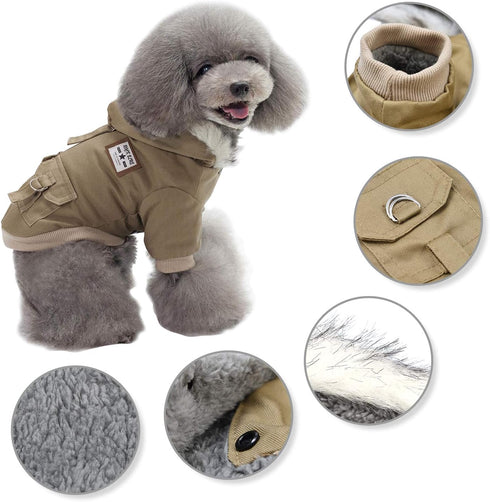 Warm Dog Hooded Trench Coat, Windproof Parka Jacket for Cold Weather (XXL, Khaki)