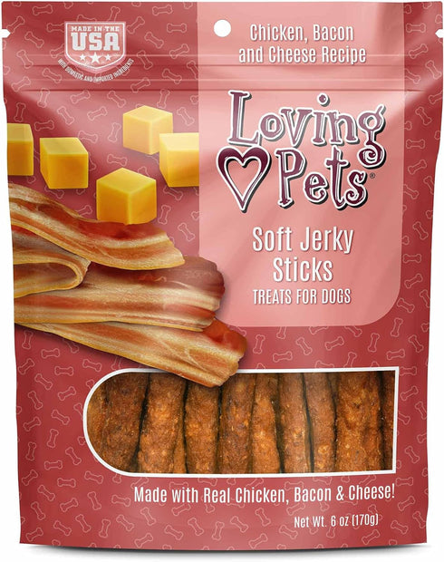 Loving Pets Soft Chew Jerky (Stick-Shaped, Chicken, Bacon & Cheese Recipe) USA Made