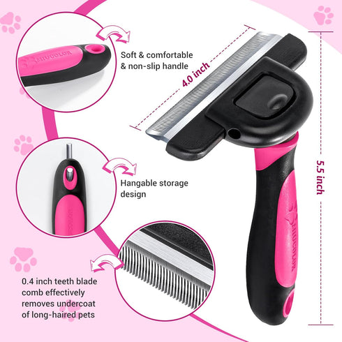 MIU COLOR Long Hair Pet Grooming Brush - Deshedding Tool for Medium and Large Dogs & Cats, Pink