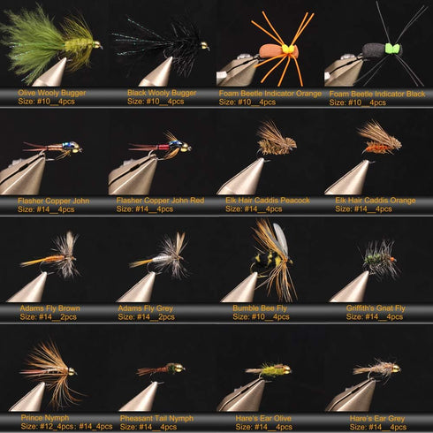 Wifreo Fly Fishing Flies Assortment with Waterproof Fly Box, 28/40/64/92/120pcs Dry/Wet/Nymph/Streamer Flies