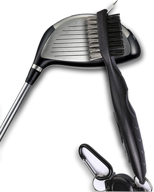 Golf Towels, Microfiber Waffle Pattern Tri-fold Towel with Brush Tool Kit for Men Women Golf Gifts (Black Towel+Brush)