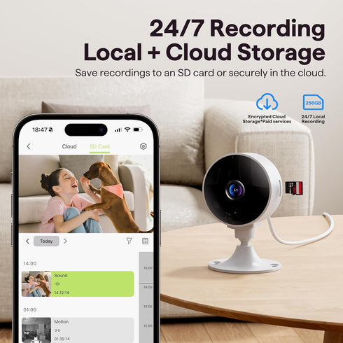 Elelink 2K 24/7 Wireless Cameras for Home Security Camera, Pet Camera Indoor with Phone App, Night Vision, Motion