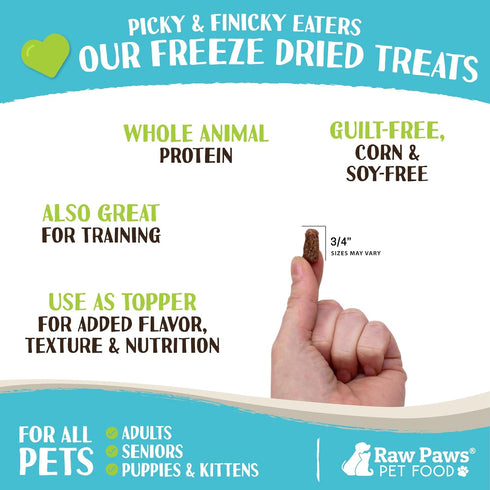 Raw Paws Freeze-Dried Pet Food for Dogs & Cats, Rabbit Recipe, 4-oz, USA Raw Rabbit Dog Treats for Training