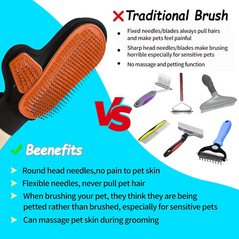 2024 Pet Grooming Glove with Tipped Pin Brush - Special Design Deshedding Glove, Perfect Petting Tool for Sensitive Pets