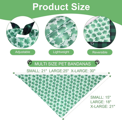 QUQULE 1PCS, St. Patrick's Day Dog Bandana XLarge Green Scarf for Boy and Girl, Durable Triangle Reversible Bibs