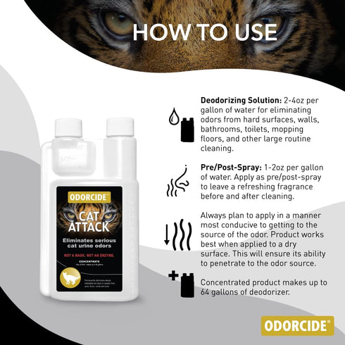 Odorcide Cat Attack Concentrate 16 oz, Cat Odor Eliminator for Strong Odor, Urine Remover for Carpet & Upholstery