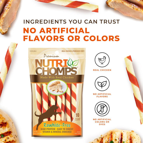 NutriChomps 5 inch Twists, Rawhide-Free Dog Treats, Healthy, 10 Count, Real Chicken Flavor