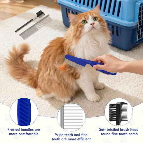 WRW 7 Pack Flea Comb,Stainless Steel Dog Cat Grooming Combs with Rounded Tooth for Remove Fleas Lice Eggs, Double Sided