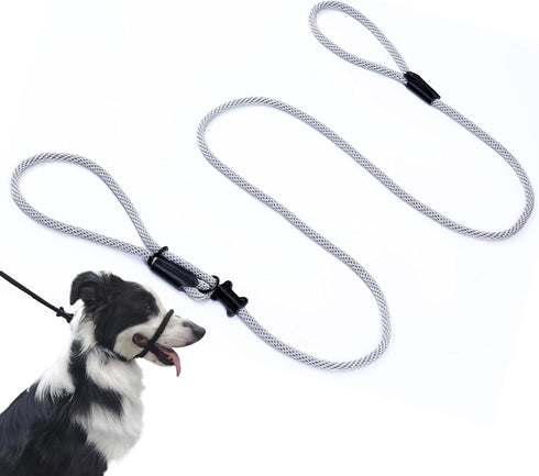 Multifunctional Figure 8 Padded Head Halter, Walking Training Leather Stopper Rope Slip Lead Dog Leash Muzzle (Grey)
