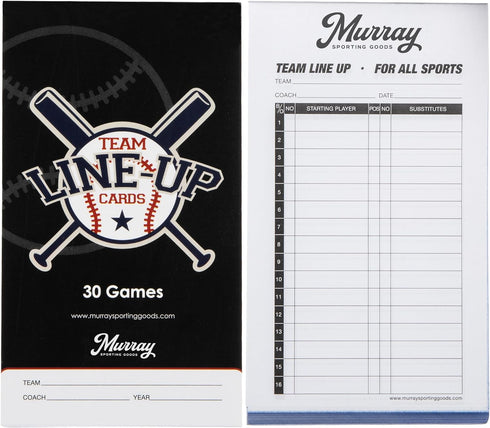 Murray Sporting Goods Baseball/Softball Lineup Cards - 30 Games with 16 Player Roster Lineup Sheet (4-Part Carbon