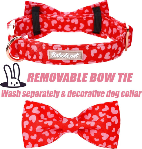Valentine's Day Dog Collar with Bow Tie, Adjustable Pink Red Love Collar for Small Medium Large Boy & Girl Dogs, L-Neck