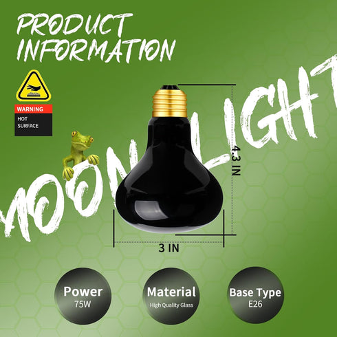 OMAYKEY 75W Infrared Heat Lamp Bulb, Moonlight Light Glass Heating Lamps for Reptiles, 2 Pack