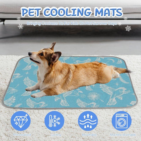 imiBBWQu Summer 27" 22" Cooling Pad Floral Birds Blue White Coolingdog Mat Washable Outdoor Pet Cooling Pad